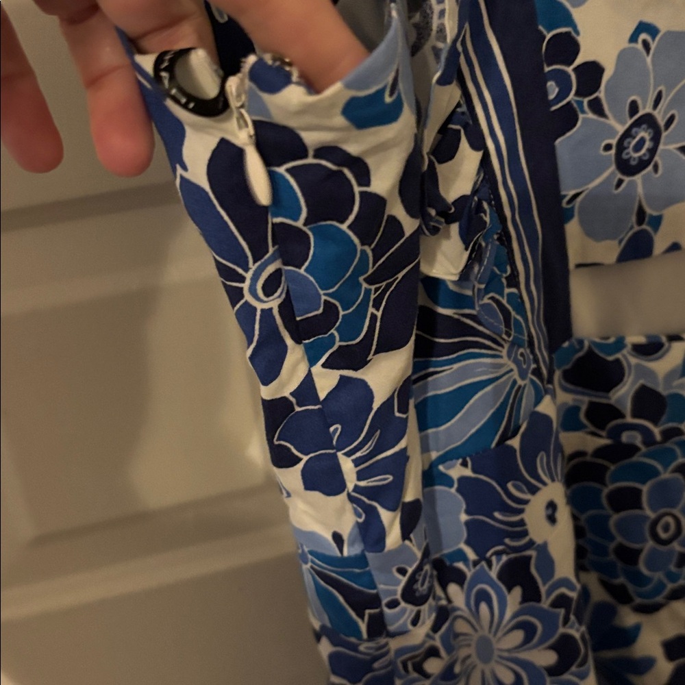 Tahari ASL Blue white floral peek a boo back dress size 8 - Picture 4 of 6